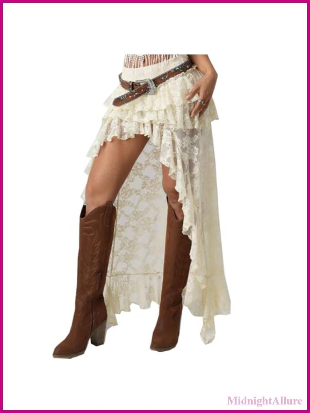 Women's Y2K Layered Lace Maxi Skirt Sheer Mesh High Low Asymmetrical Ruffle